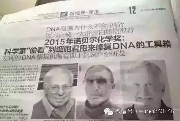 2015诺贝尔奖抗癌研究：蛋白质是细胞修复DNA的工具