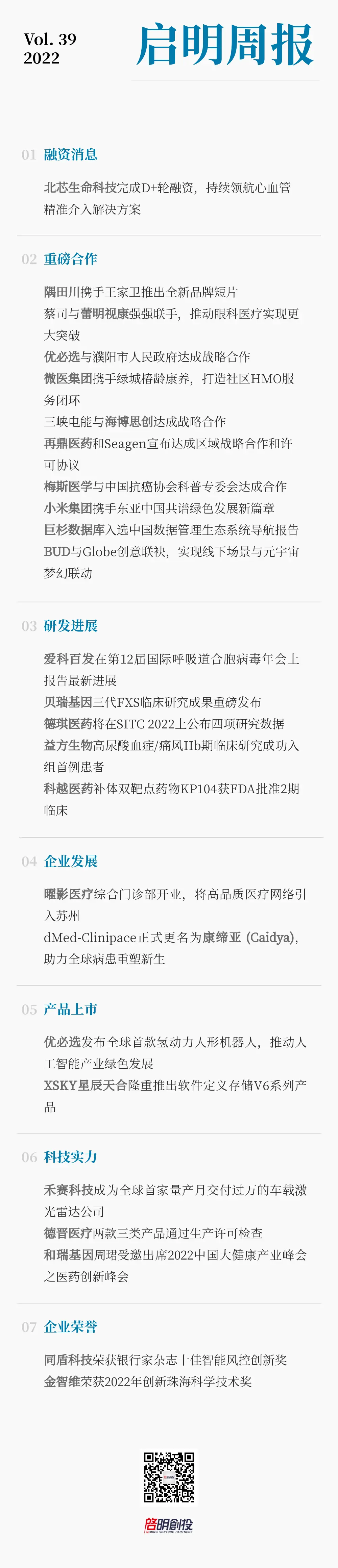 启明周报 | 启明创投投资企业融资及动态速递 Vol. 39, 2022