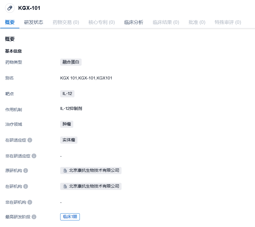 康抗生物IL-12前药分子免疫疗法KGX101在美国获批临床，治疗晚期实体瘤