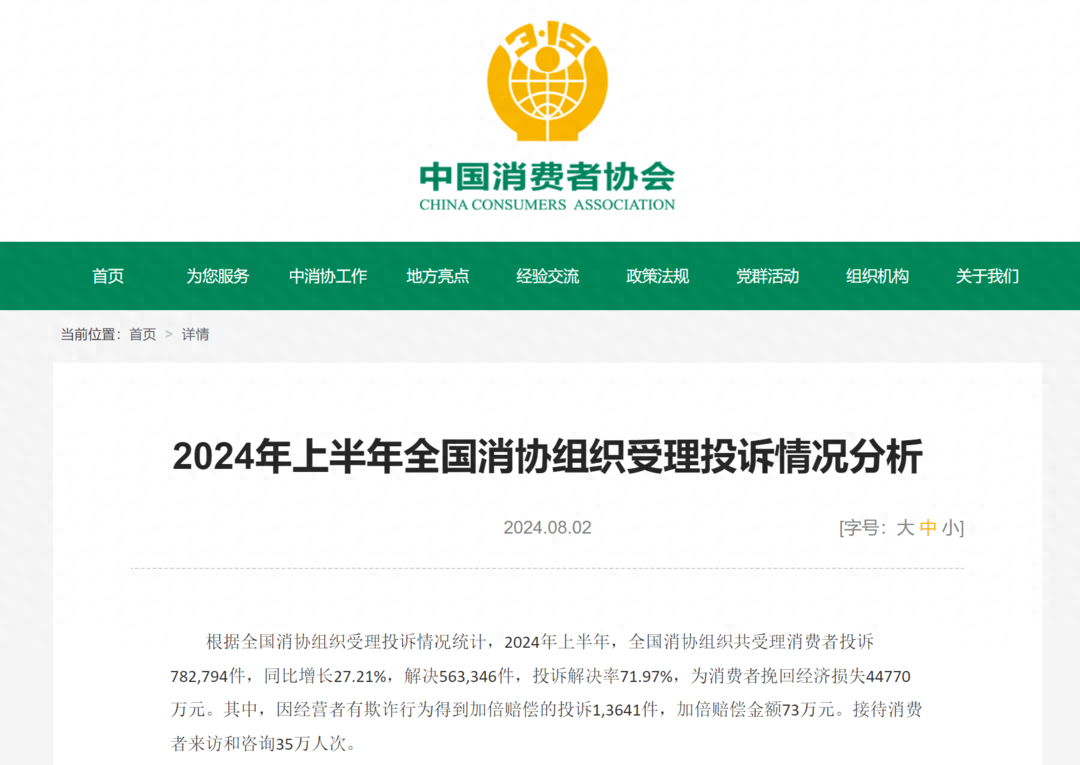 上半年全国消协组织为消费者挽回经济损失近4.48亿，手机投诉增多
